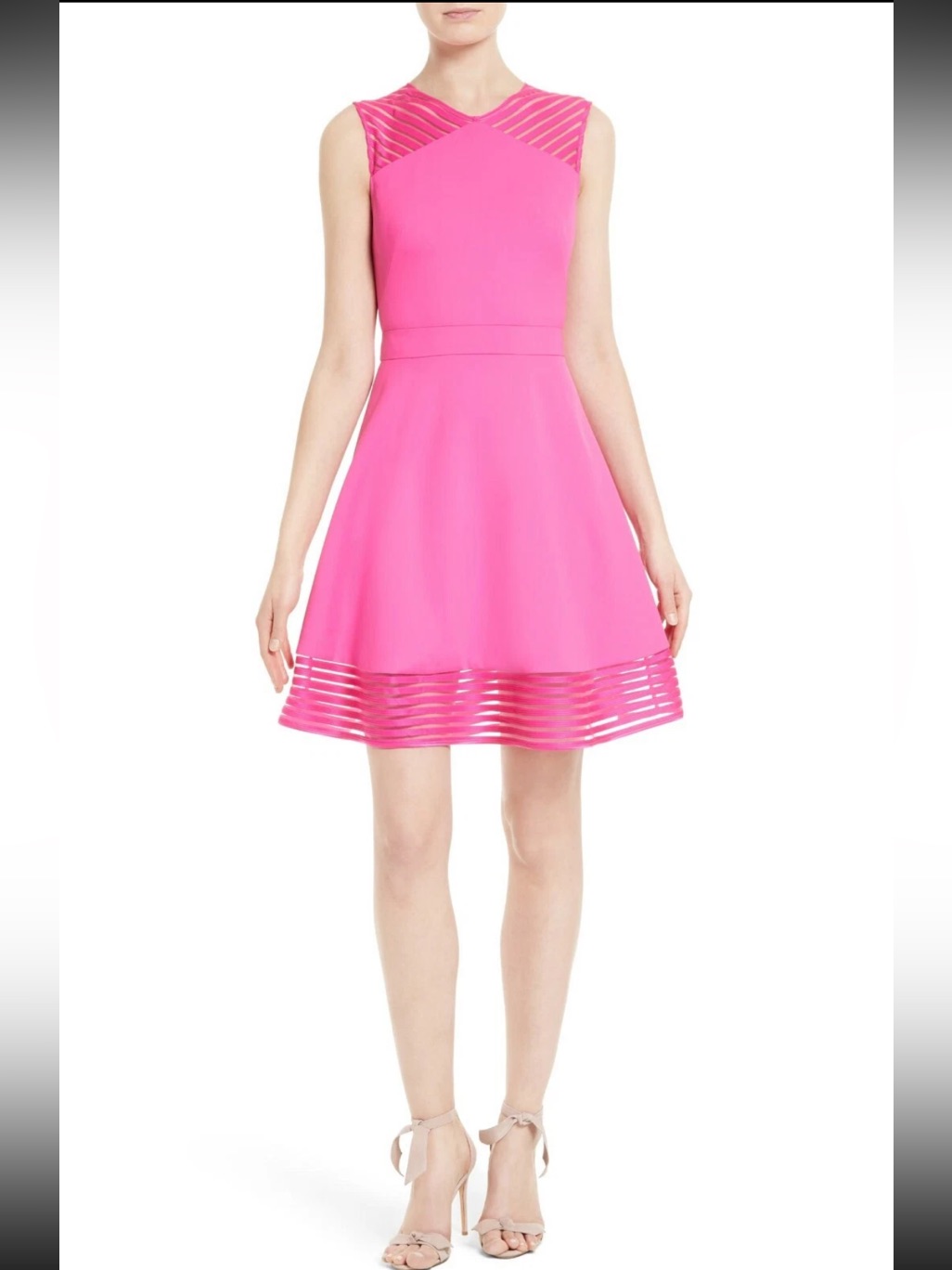Ted Baker London Eleese Mesh Detail Skater Mini Dress In Fuchsia